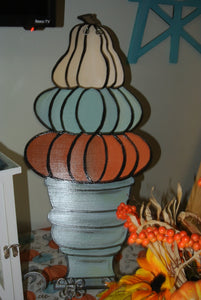 Painted - Pumpkin Topiary in Pot