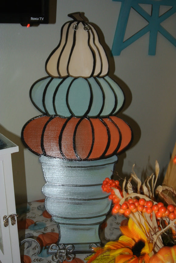 Painted - Pumpkin Topiary in Pot