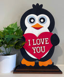 Painted - Valentines Penguin Heart Shelf Sitter