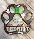 Painted - Paw Print Carpool Hanger Personalized