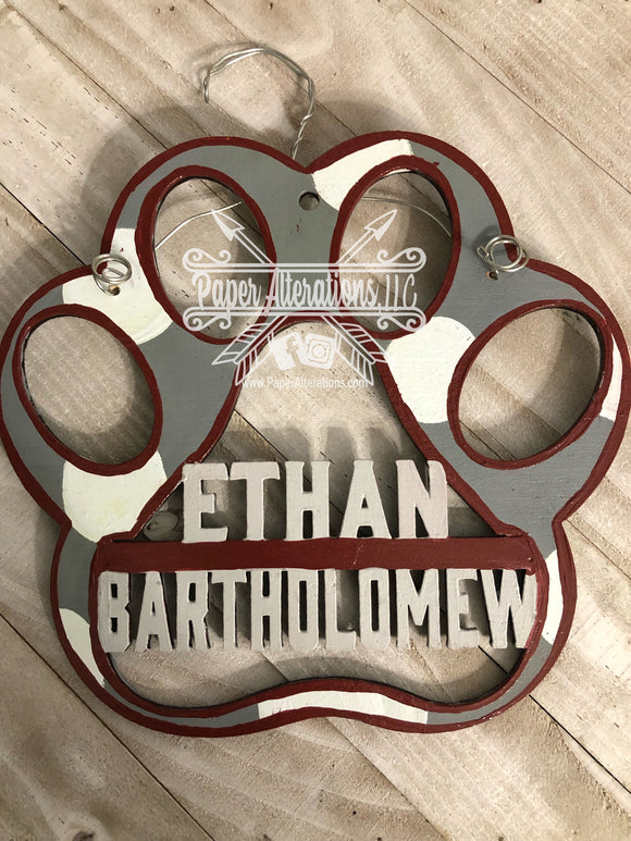 Painted - Paw Print Carpool Hanger Personalized