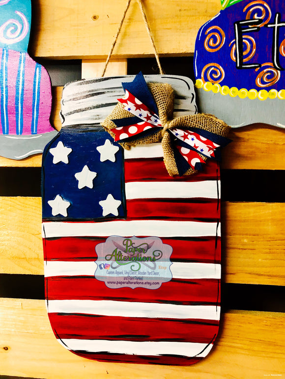 Painted - Patriotic Mason Jar with 3D Stars