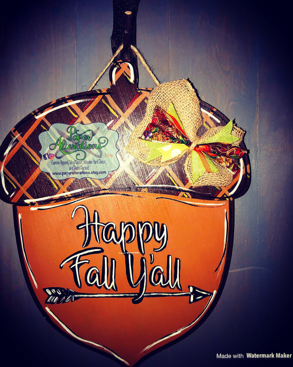 Painted - Happy Fall Ya'll Acorn 3D